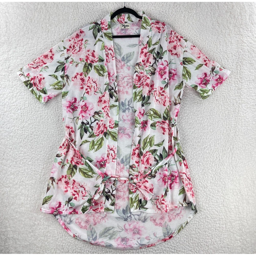 Show My Your Mumu Kimono Robe Womens Size OS‎ Pink Floral Short Sleeve Wrap Tie